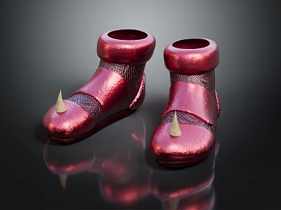 Red Leather Spiked Shoes Featuring Shiny Reflective Surface And Thick Sole 3d model