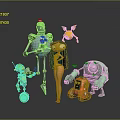 Vibrant Characters And Creatures Including Female Figure Robots Small Robot Flying Creature And Mechanical Vehicle