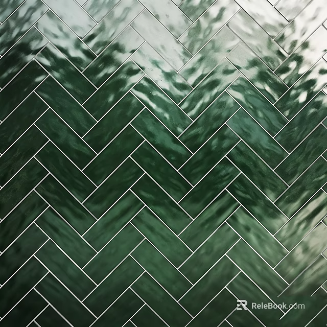 Glossy Green Herringbone Pattern Tiles For Modern Kitchen Wall Decoration 3d model 