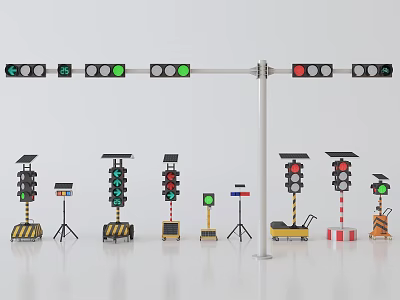Various Traffic Light Models Including Pole Mounted And Portable Designs 3d model