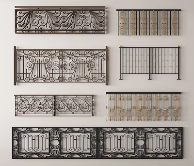 Ornate Metal Railings With Various Decorative Designs 3d model