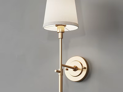 Elegant Modern Wall Lamp With White Lampshade And Gold Metal Bracket Mounted On Gray Wall 3d model