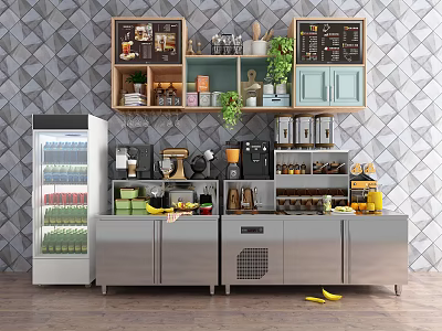 Functional Stainless Steel Table In Modern Kitchen With Storage Appliances And Plants 3d model