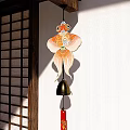 Goldfish Shaped Wind Chime Hanging Decoration With Bell And Decorative Strip On Japanese Style Wall