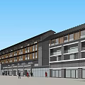 Modern Commercial Complex With Multi Story Structure Large Windows And Pedestrians 3d model