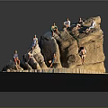 3D Rock Formation Model With People Climbing On Gravel Base And Black Pedestal