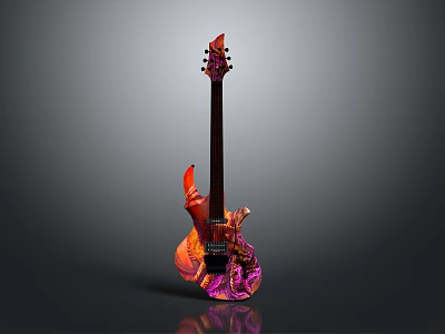 Vibrant Electric Guitar With Unique Orange Purple Patterns And Modern Design 3d model