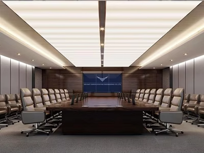 Modern Conference Room Interior With Large Table Office Chairs And Wooden Walls 3d model