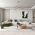 Modern Living Dining Room Interior Design With Marble Wall Sofa Dining Table And Chairs 3d model