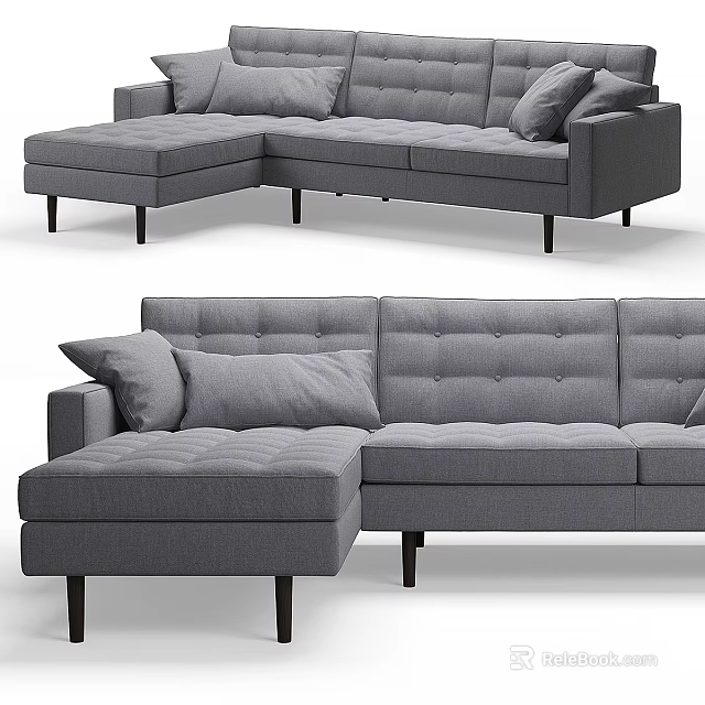 Gray Leisure Sofa Set With Sectional Design Tufted Seats And Decorative Pillows 3d model 