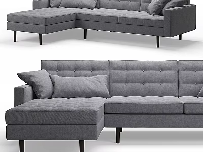 Gray Leisure Sofa Set With Sectional Design Tufted Seats And Decorative Pillows 3d model