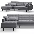 Gray Leisure Sofa Set With Sectional Design Tufted Seats And Decorative Pillows