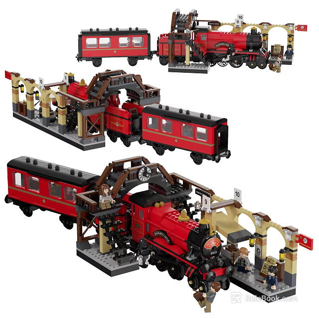 Detailed Building Blocks Red Train Set With Platform And Mini Figures 3d model 