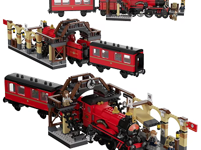 Detailed Building Blocks Red Train Set With Platform And Mini Figures 3d model