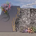 Check in Area With Welcome Sign Sparkling Backdrop And Colorful Flower Decorations