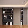 Modern Wooden Decorative Cabinet With Shelves And Display Items In Living Room