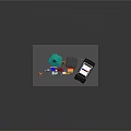 Green Christmas Tree Plant with Girl Packages Police Car and Mailbox