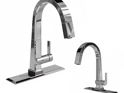 Modern Chrome Kitchen Faucet With Curved Spout And Dual Size Design 3d model