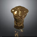 Golden Human Torso Sculpture Showcasing Detailed Organs And Artistic Hair Textures With Muscular Structure