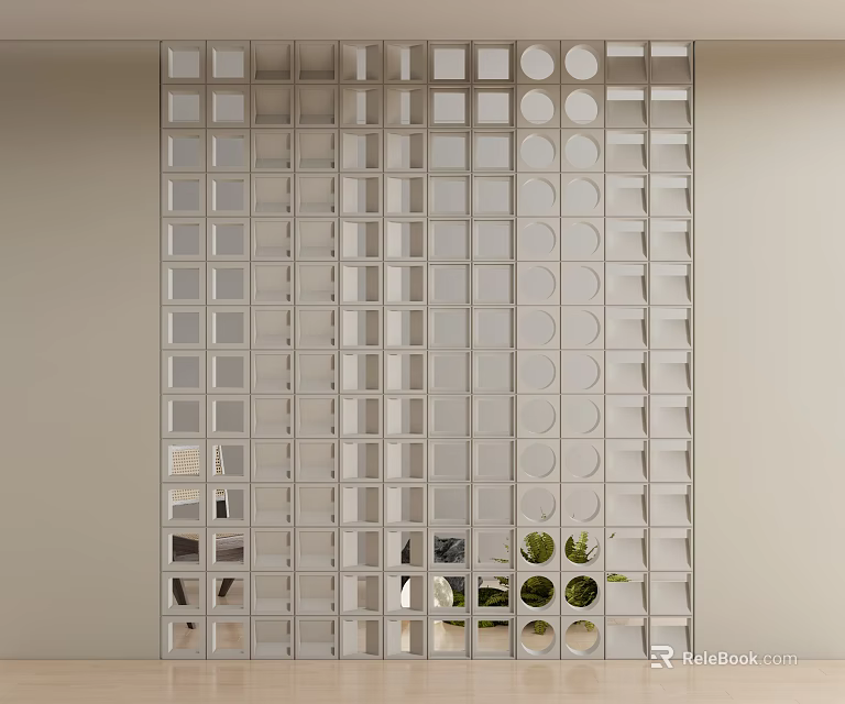 Modern Interior Room Divider With Geometric Grid And Circular Cutouts For Home Living Space 3d model 