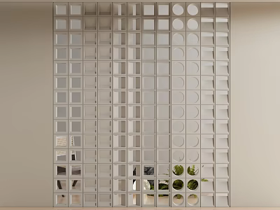 Modern Interior Room Divider With Geometric Grid And Circular Cutouts For Home Living Space 3d model