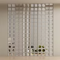 Modern Interior Room Divider With Geometric Grid And Circular Cutouts For Home Living Space