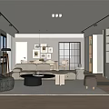 Modern Living Dining Room Interior With Sofa Coffee Table Dining Set Track Lights And Storage