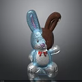 Blue Brown Rabbit Doll With Red Bow And Shiny Metallic Surface