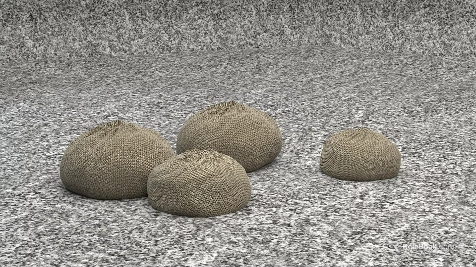 Four Brown Woven Bean Bag Chairs For Comfortable Home Seating On Floor 3d model 
