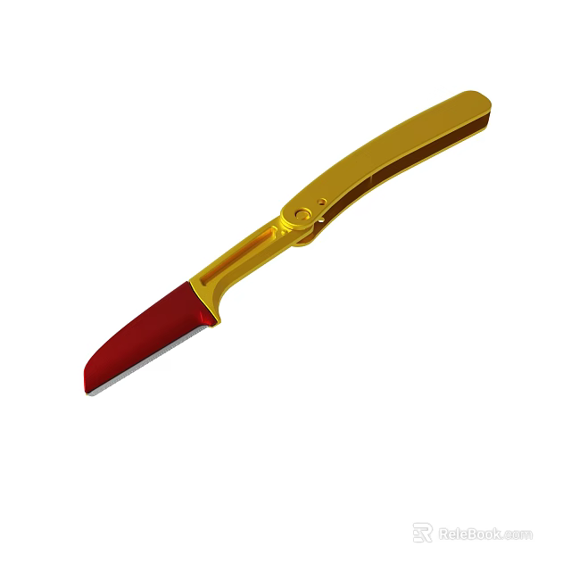 Golden Folding Knife With Red Blade And Portable Design For Utility Use 3d model 