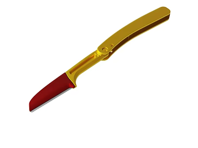Golden Folding Knife With Red Blade And Portable Design For Utility Use 3d model