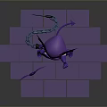 Purple Cartoon Bat Character With Yellow Eyes And Bat Shaped Object On Brick Platform