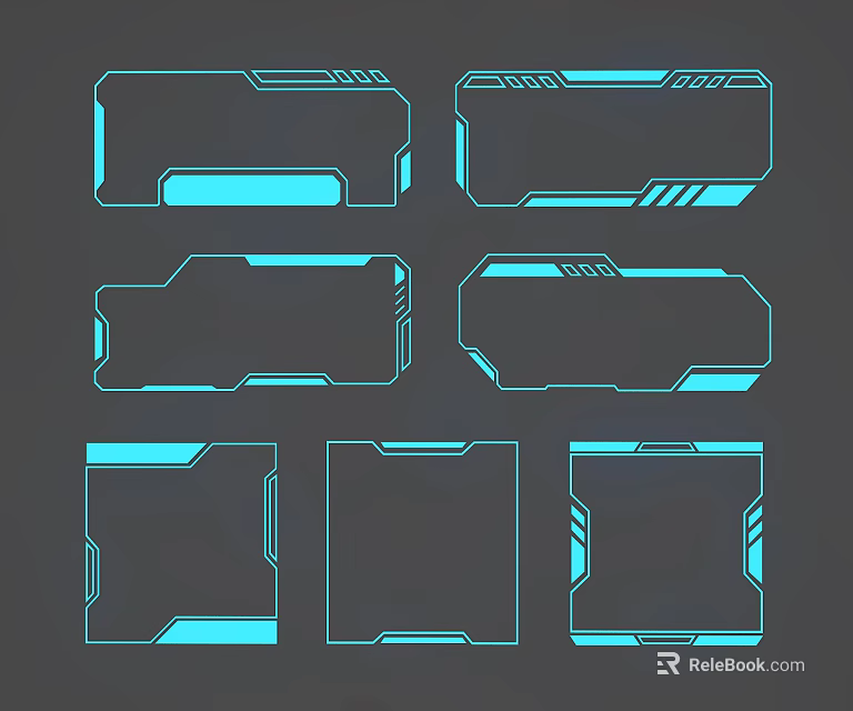 Futuristic Blue Outline Frames For Modern Interface Design Elements 3d model