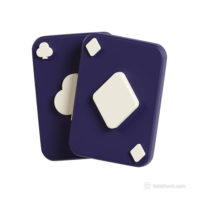 Deep Blue Playing Cards With White Clover And Diamond Symbols Stacked 3d model 