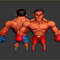 Muscular Men in Red Orange Outfits With Boxing Gloves 3D Model Displaying Fighting Stance