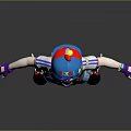 Game Movie Character With Blue Hair Blue Cap Red Vest And Red Roller Skates