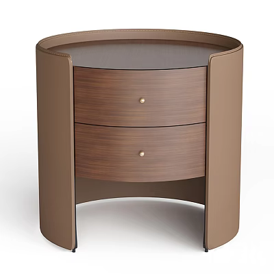 Modern Brown Bedside Table With Two Drawers And Gold Knobs Design 3d model
