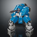 Blue Mechanical Robot Model With Tower 7 Marking And Cannon Legs 3d model