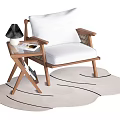 Elegant Wooden Accent Chair with White Cushion Side Table Lamp and Wavy Line Rug