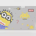 Pixel Art Sofa Background Wall With Minion Clouds Question Mark STOP Sign And Small Monsters 3d model