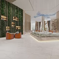 Modern Sales Office Interior With Living Green Wall Display Counter And Comfortable Seating