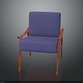 Modern Chair With Blue Cushion And Red Wooden Armrests And Legs