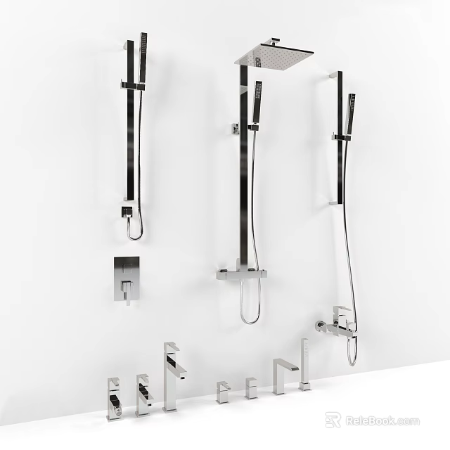 Modern Chrome Shower System With Rainfall Head Handheld Sprayer And Control Valves 3d model
