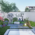Karesansui Garden In Modern Courtyard With Stone Pathway Small Ponds Green Plants And Lighting