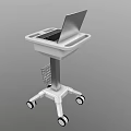 White Mobile Medical Cart With Laptop And Storage Basket On Wheels