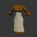 Traditional Cheongsam with Brown Top White Skirt and Red Floral Patterns Flared Sleeves