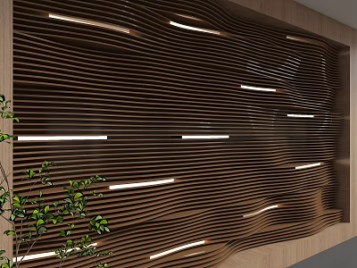 Modern Background Wall Design With Wooden Slats And Embedded LED Lighting Features 3d model