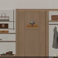 Modern Wooden Wardrobe Design With Hanging Area Drawers Storage Shelves Bags And Boxes