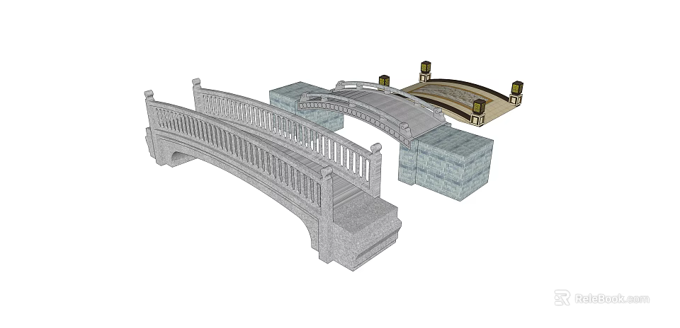 Stone Arch Bridge Design With Decorative Railings Stone Blocks And Lamp Posts 3d model