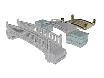 Stone Arch Bridge Design With Decorative Railings Stone Blocks And Lamp Posts 3d model